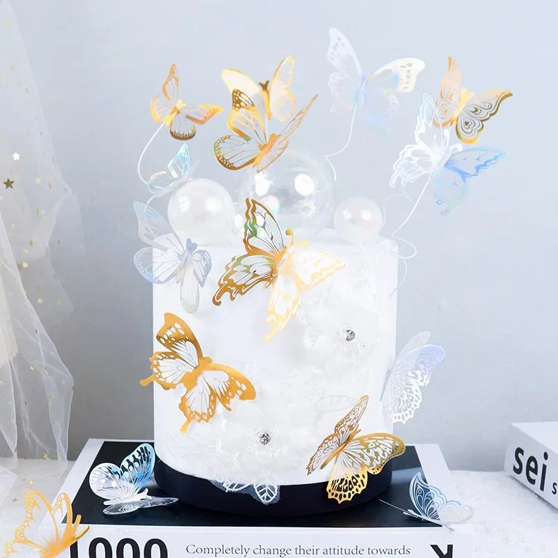 Gold Butterfly Cupcake Toppers - 12 Pack Welcome Baby Cake Decorations For Butterfly Theme Parties & Baby Showers