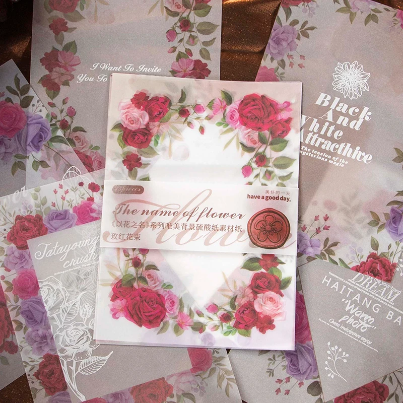 

Yoofun 15pcs/lot Aesthetic Floral Natural Plants Surrounded Parchment Paper Scrapbooking Journal Decoration Paper Flower