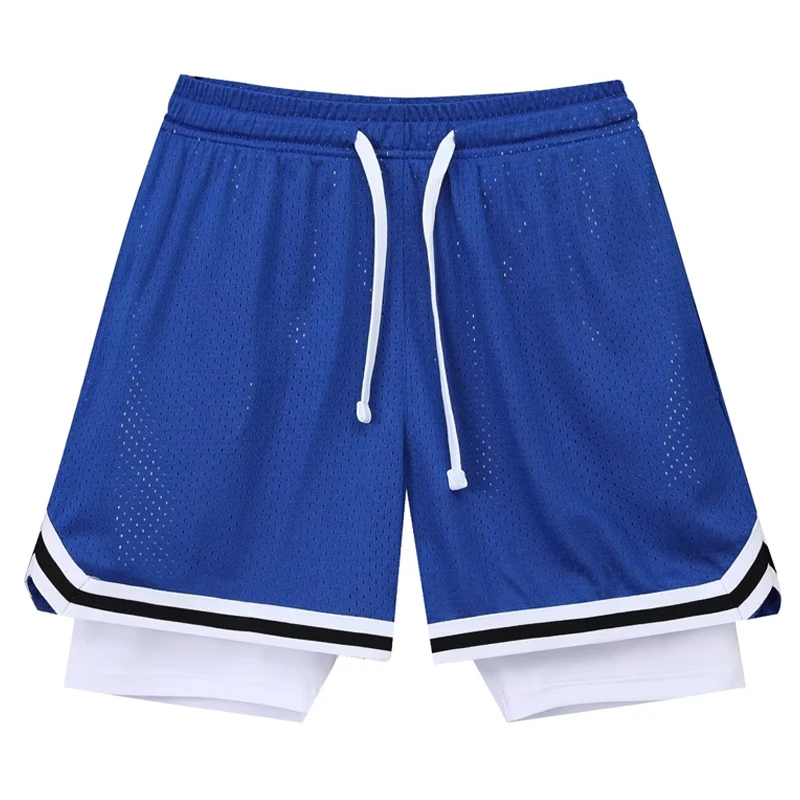 Fake Two Basketball Shorts Men American Shorts Summer Compression Training Running Quick-Drying Sport Five-point