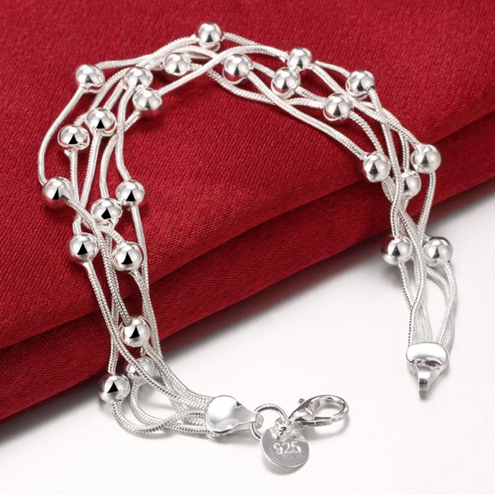 

New Design Multi-Line Beading Charm Bracelets for Women 925 Sterling Silver Jewelry Snake Chain Bracelet