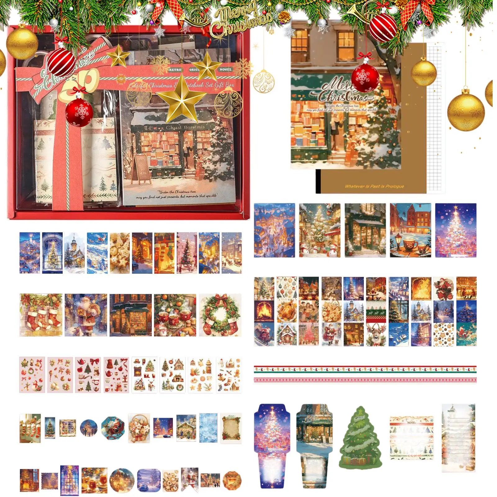 Christmas Stickers for Crafts with Notebook Christmas Theme Stickers with Sticky Notes Holiday Decals Kit for Decoration Diary