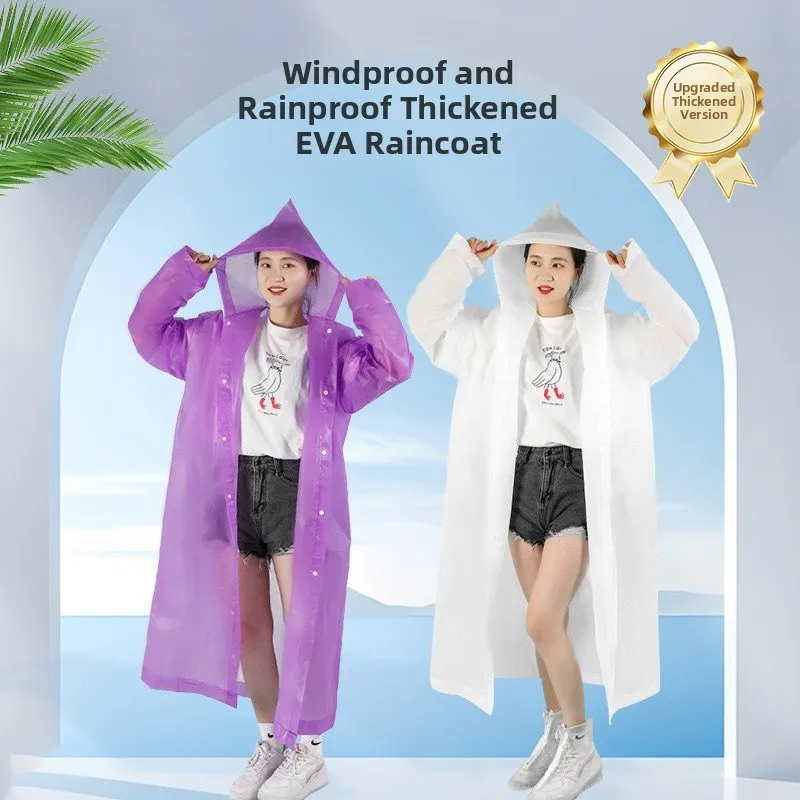 두꺼운 재사용 가능 EVA 패셔너블 야외용 성인 및 아동 여행용 레인코트 레인 판초 방수 하이킹 레인웨어