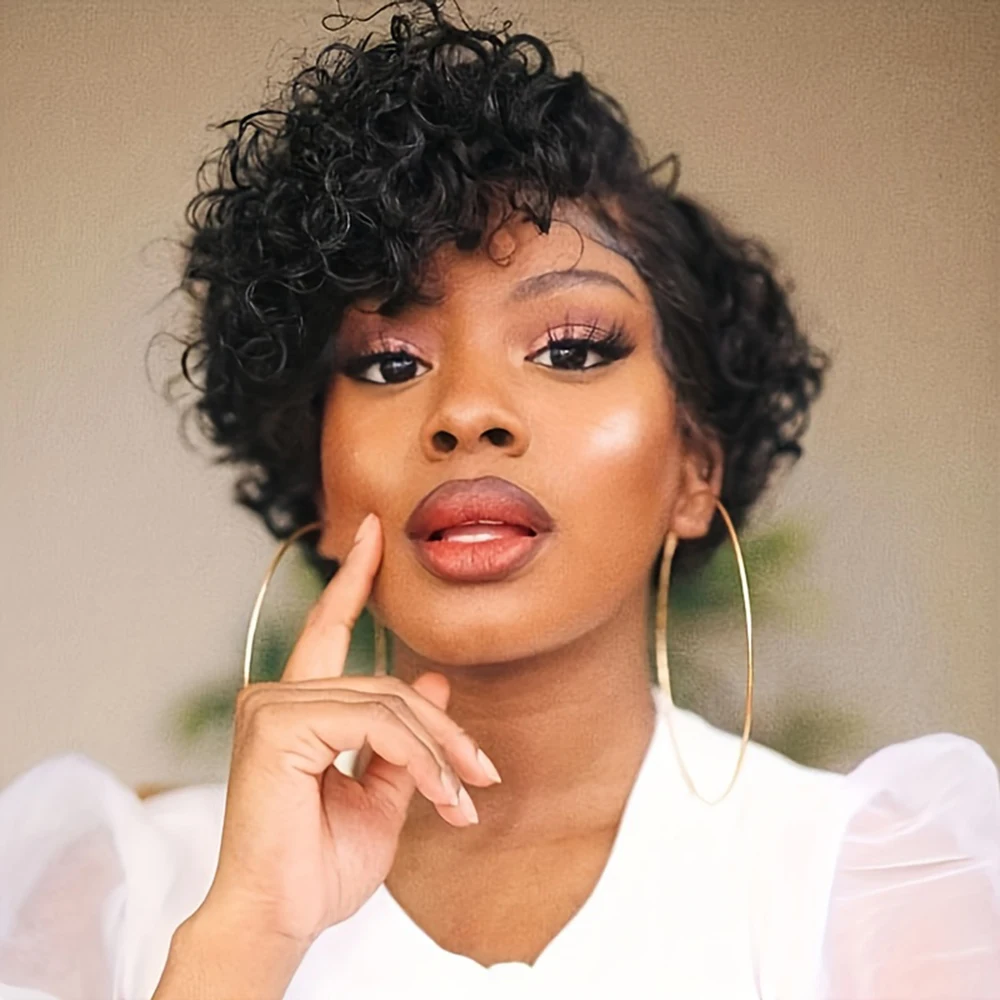 13x4x1 Lace Front Wigs Short Curly Pixie Cut Human Hair Wigs Water Wave Human Hair Wig For Women Pre Plucked
