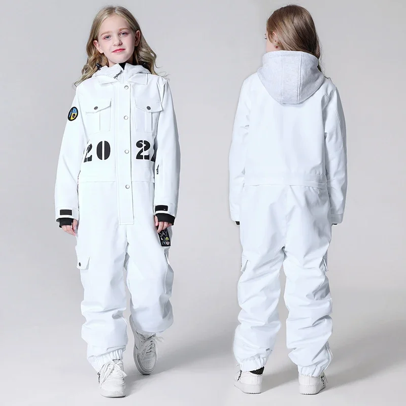 Winter Kids Ski Jumpsuit Waterproof Baby Girl One Piece Snowsuit Outdoor Children Snowboard Tracksuit Mountain Clothes