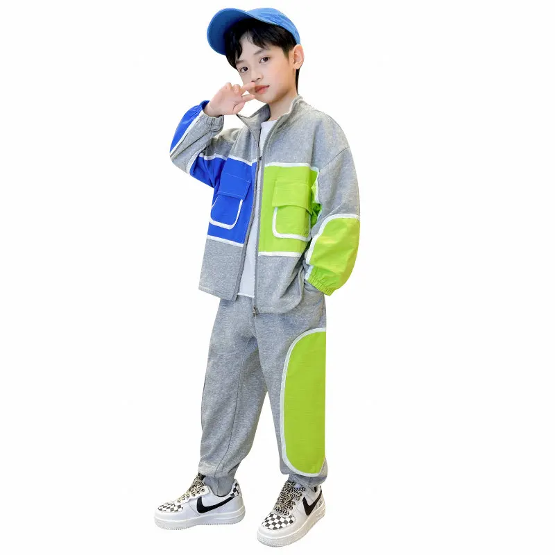 

Teen Boys Cotton Clothing Suits 2023 New Arrivals Fashion Patchwork Sportwear Kids Casual Outfits Two Pieces Tracksuits Clothes