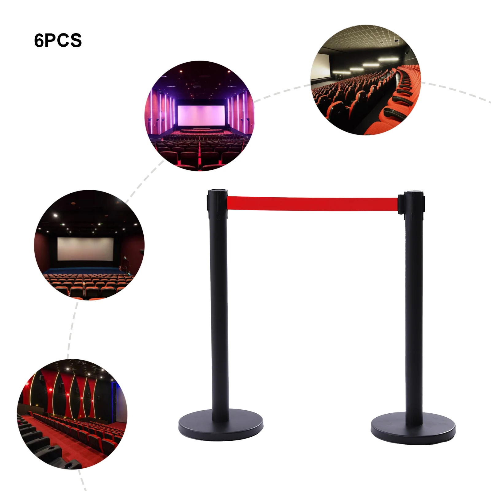 6Pcs Stanchions, Crowd Control Barriers with 6.5' Retractable Belt, Stainless Steel Stanchion Posts Queue Line Pole