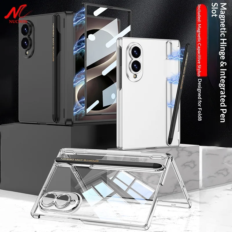 Magnetic Hinge Protection Case with Built-in Screen Protector and Pen Holder