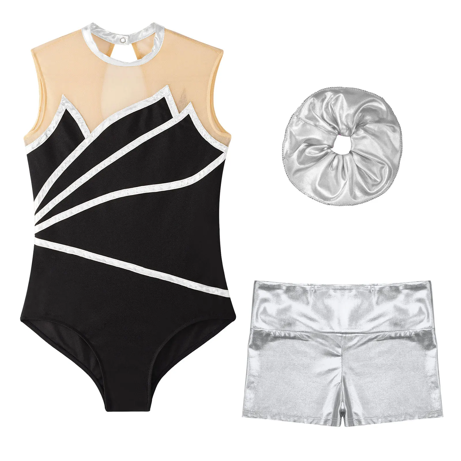 Ballet leotard dance leotard girls dance costumes children rhythmic gymnastics leotard for girl kids teens sleeveless with metallic shorts skating bodysuit