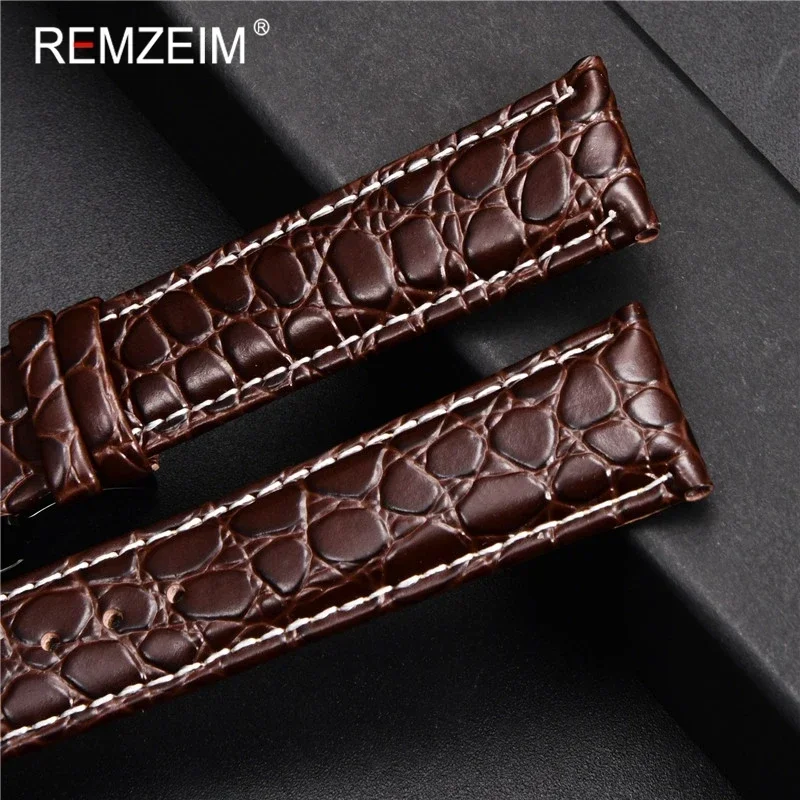 Luxury Embossed Leather Watch Strap with Butterfly Clasp