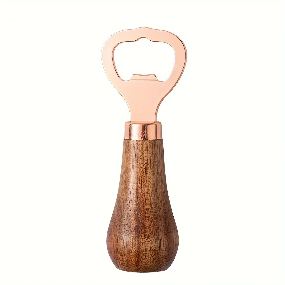 1pc Elegant Acacia Wood Beer Bottle Opener with Rose Golden Stainless Steel Lever - Durable, Creative Vertical Corkscrew