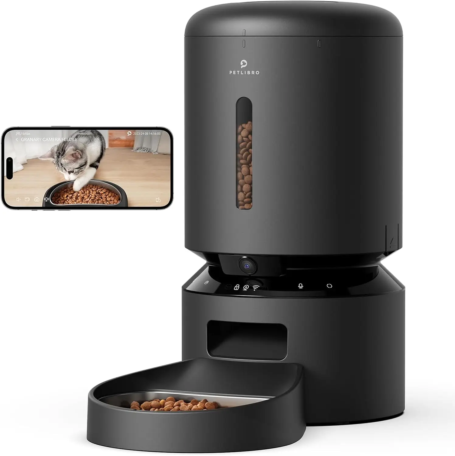 

Automatic Cat Feeder with Camera, 1080P HD Video with Night Vision, 5G WiFi Pet Feeder with 2-Way Audio, Low Food & Blockage Sen