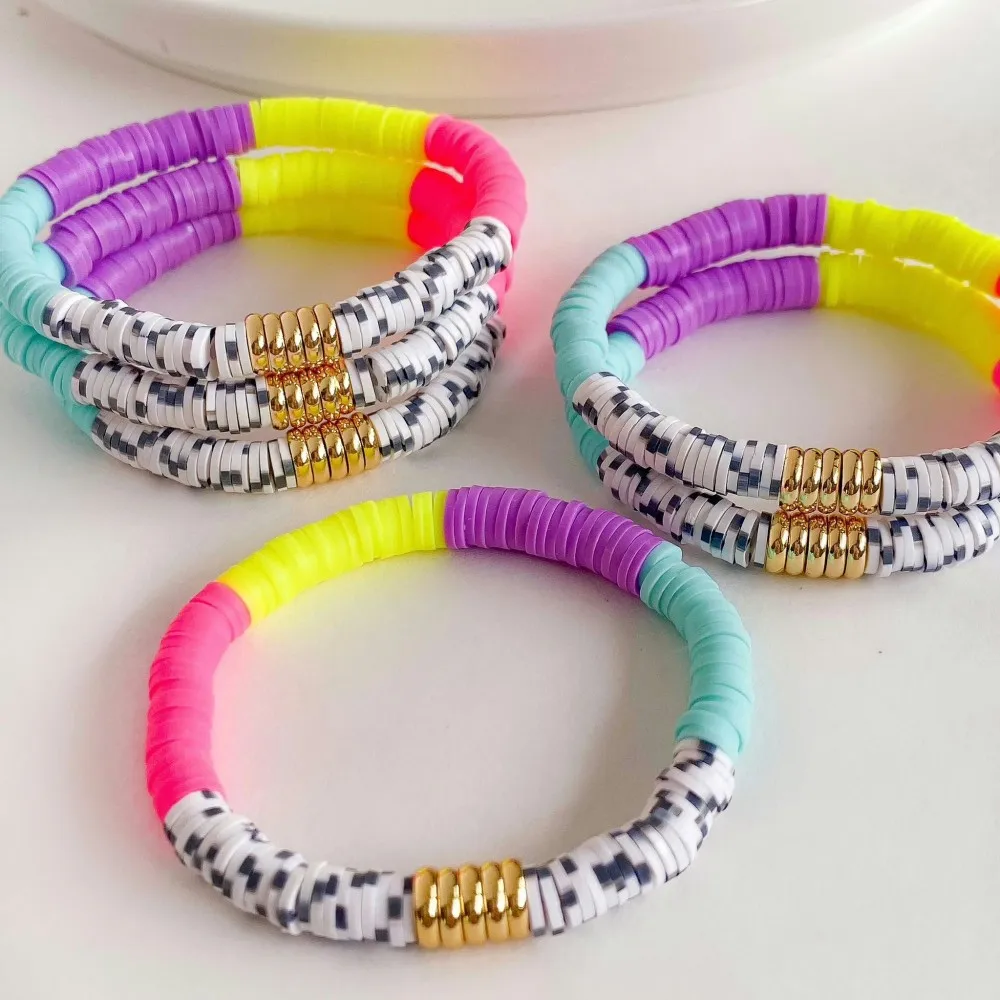 Pink clay bead bracelet | Gold beads | Heishi bead bracelet | 6mm heishi  beads | Preppy bracelets | 6mm clay beads | Minimalist jewelry