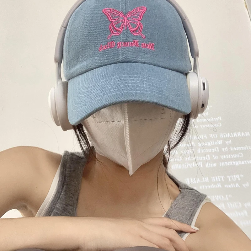 

Butterfly Embroidered Baseball Cap Women Fashion Hundred Deep Top Wide Brim Show Face Small Cap Casual Big Head Around Visor