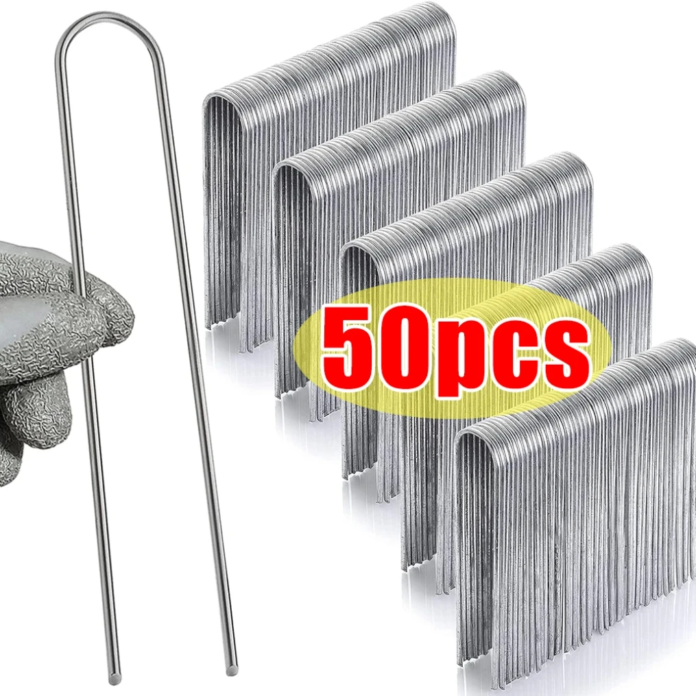 U-type Garden Staples Heavy-duty Fence Tubing Stakes Sod Pins Galvanized Landscape Spike for Holding Lawns Barrier Ground Nail