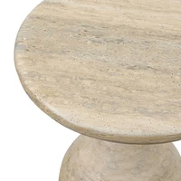 Table d'appoint au design inspiré du bowling, table basse moderne en marbre et texture travertin 4