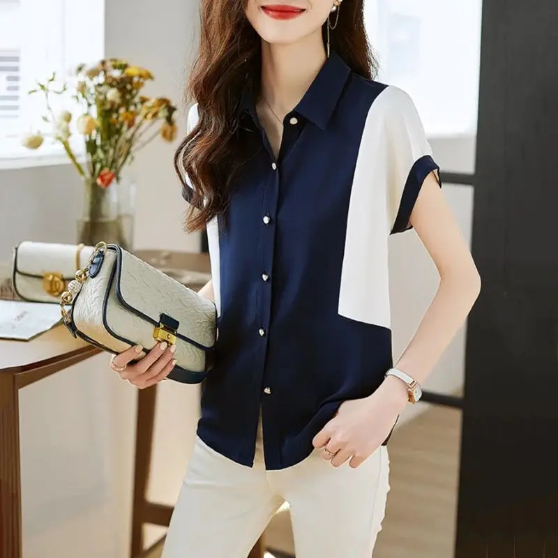 Short-Sleeved Korean Business Shirt – Elegant Summer Work Top | same ANTHEM