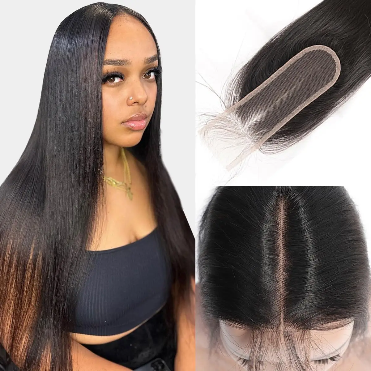2x6 HD Lace Closure 26inch 150% Straight Natural Color Brazilian Human Hair Kim K Middle Part 2&times;6 Lace Closure Hd