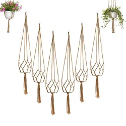 Macrame Plant Hanger Set - Vintage Rope Basket for Indoor and Outdoor Use (6PCS)