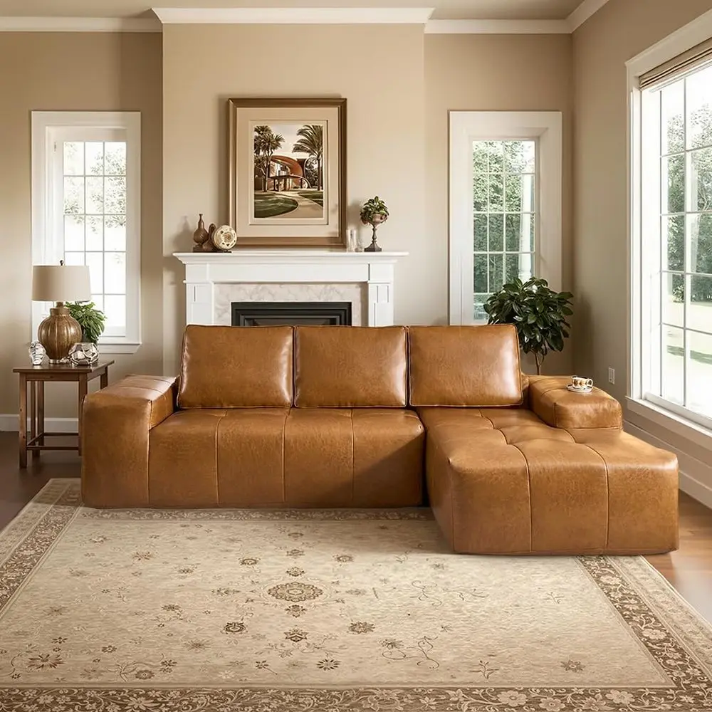 Brown Leather Sofa Set 1