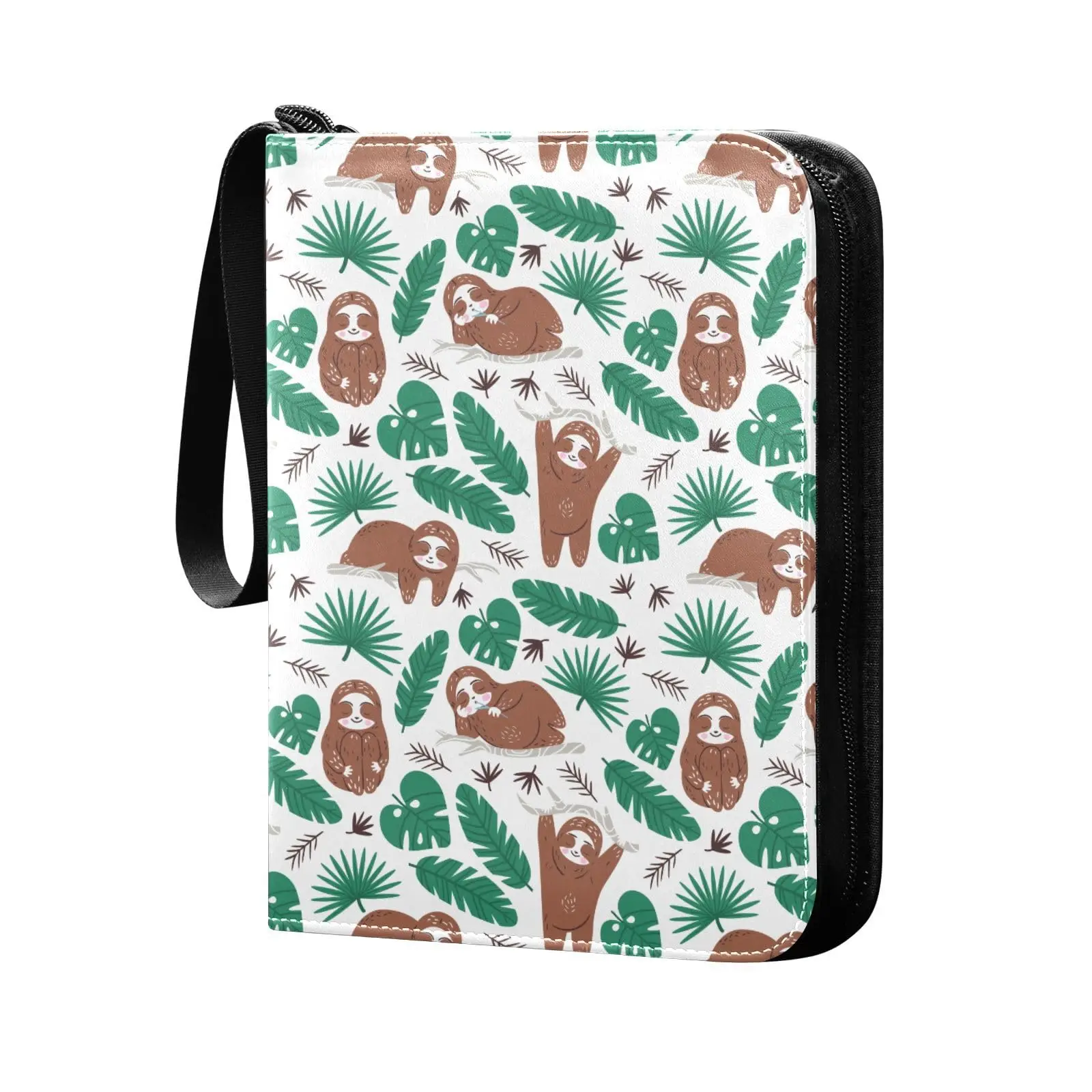 Sloths Tropical Palm Leaves 4 Pocket Card Binder, 400 Double Sided Pocket Album Sport Game Cards, Unique Card Collection Storage