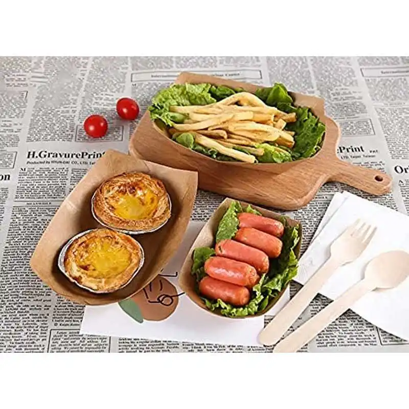 100/50Pcs Kraft Papier Boot Geformt Tablett Einweg Dessert Snack Kuchen Öldicht Karton Schalen Party Umweltfreundliche geschirr – Detail 5