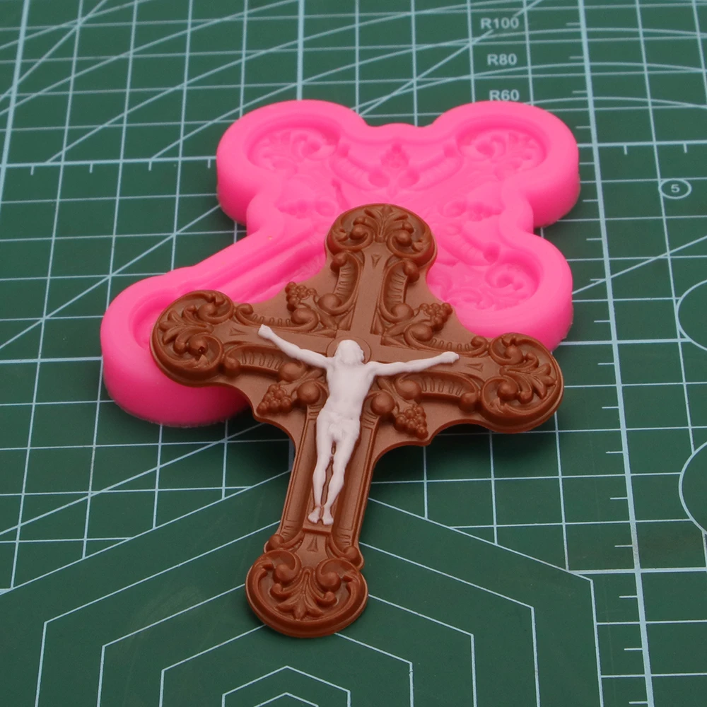 Angel Wings Food grade fondant cake silicone mold Jesus cross for Reverse forming polymer clay chocolate decoration tools F1042