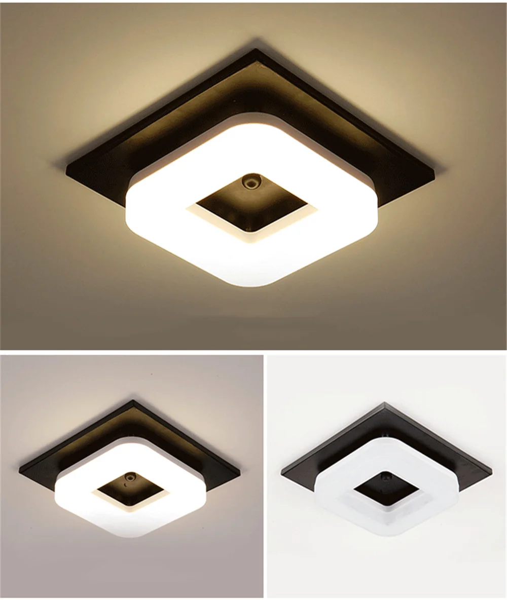 Flush Mount led Ceiling Light Fixtures Square Black 8W Modern Ceiling Lamp for Hallways Balcony Cloakroom Small Closet Washrooms
