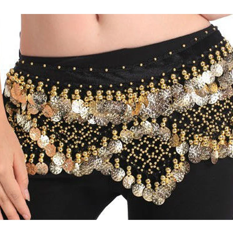 Belly dance Hip Scarf waistband belt skirt with mixed colors leaves &Gold coins 