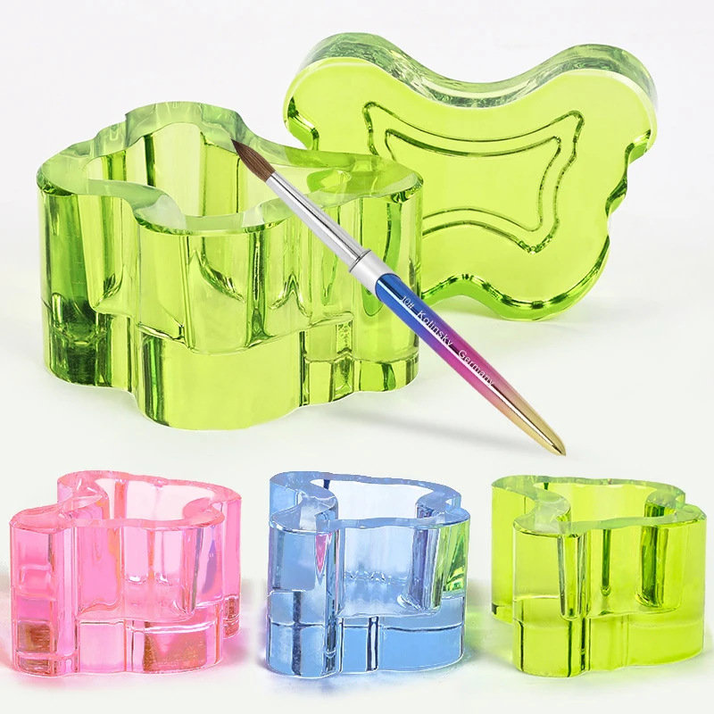 

Butterfly Crystal Cup With Cover Manicure Pen Washing Cup Liquid Crystal Glass Cup Nail Brush Pen Washing Mug Nail Art Tool