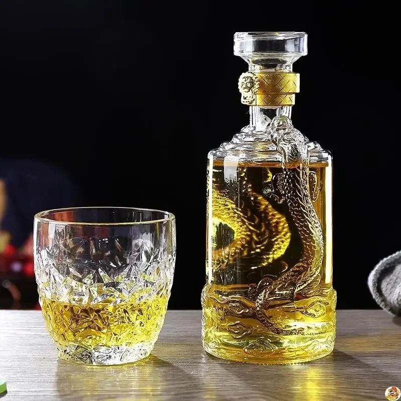 dragon engraved 500ML round shaped whiskey decanter barware Alcohol Bottle for Liquor Scotch Bourbon whiskey decanter set