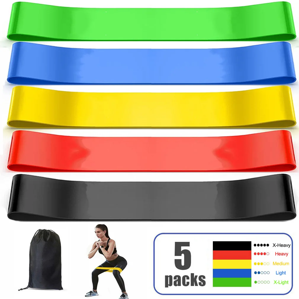 Gym resistance bands yoga band fitness exercise training hip tension band leg squat dance elastic loop stretch 5PCS