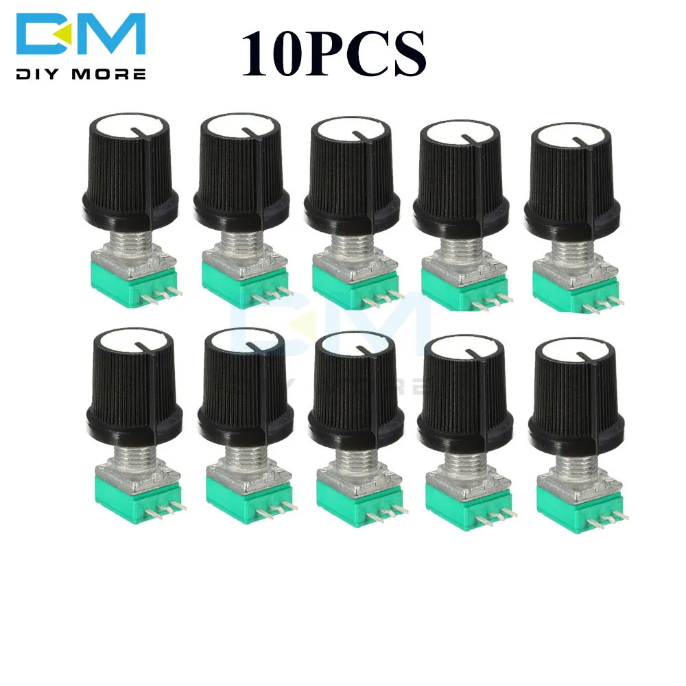10PCS 6mm 3 pin 3P Knurled Shaft Single Linear B Type 5K 10K B20K B50K B100K B500K ohm Rotary Potentiometer Knob With Cap White