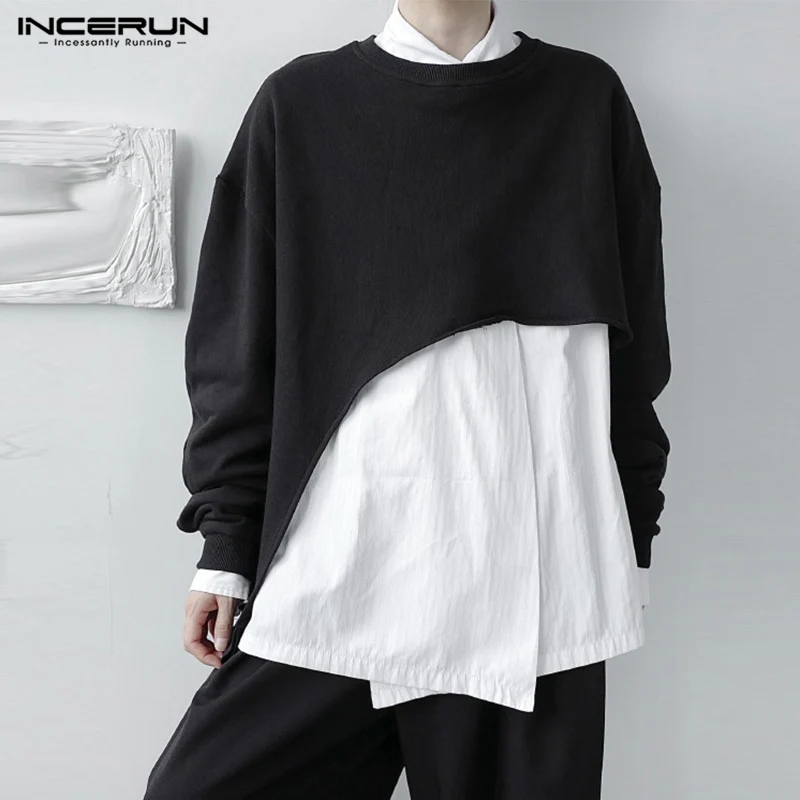 

2023 Men T Shirt O-neck Long Sleeve Streetwear Solid Color Casual Irregular Tee Tops Korean Fashion Crop Tops Men S-5XL INCERUN