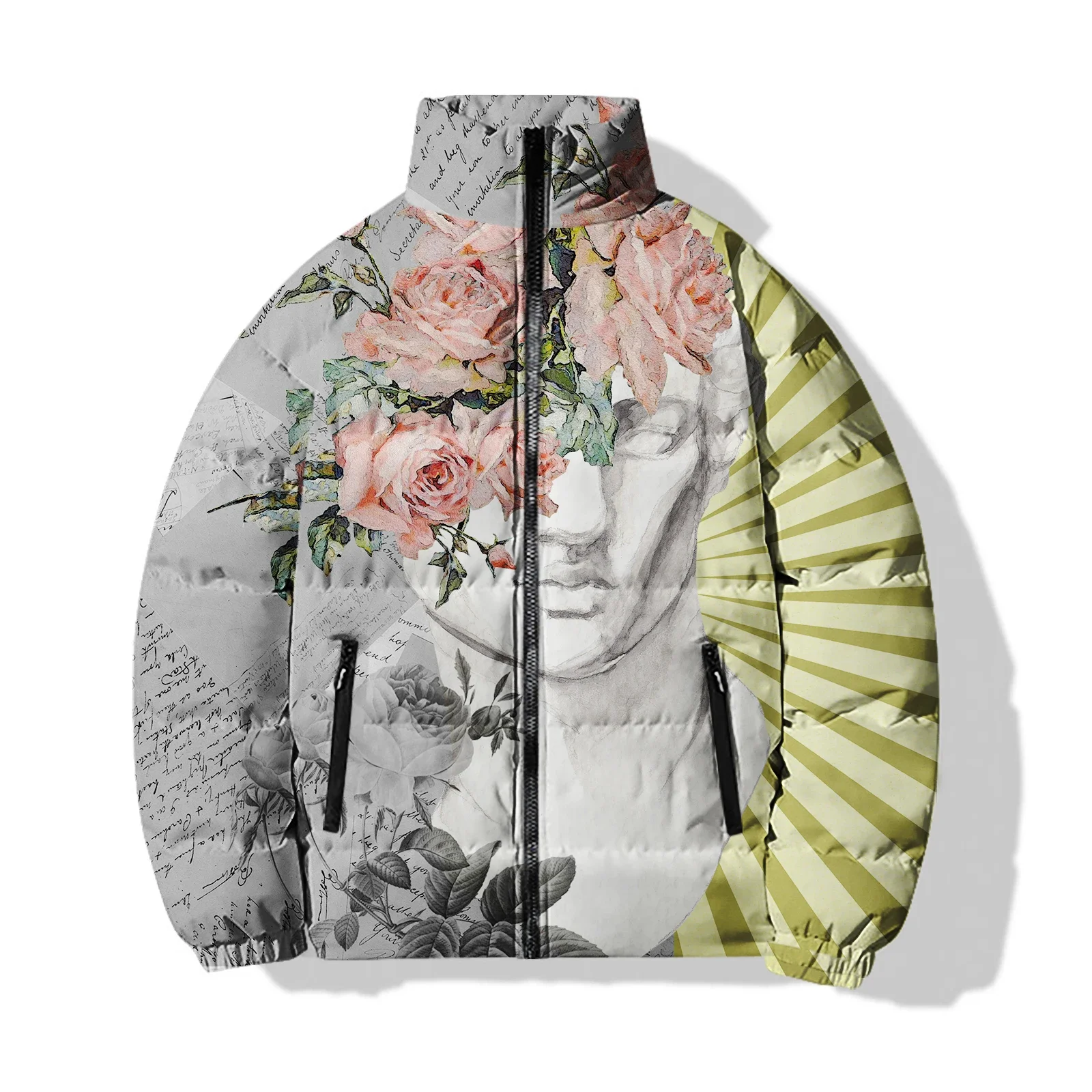thumbnail image 1 of Abrigo de autobús para hombre, chaquetas retro y cómodas, parka con esculturas para hombre, abrigo de invierno estilo pictórico para hombre, abrigo frío para invierno colorido, 1 of 4
