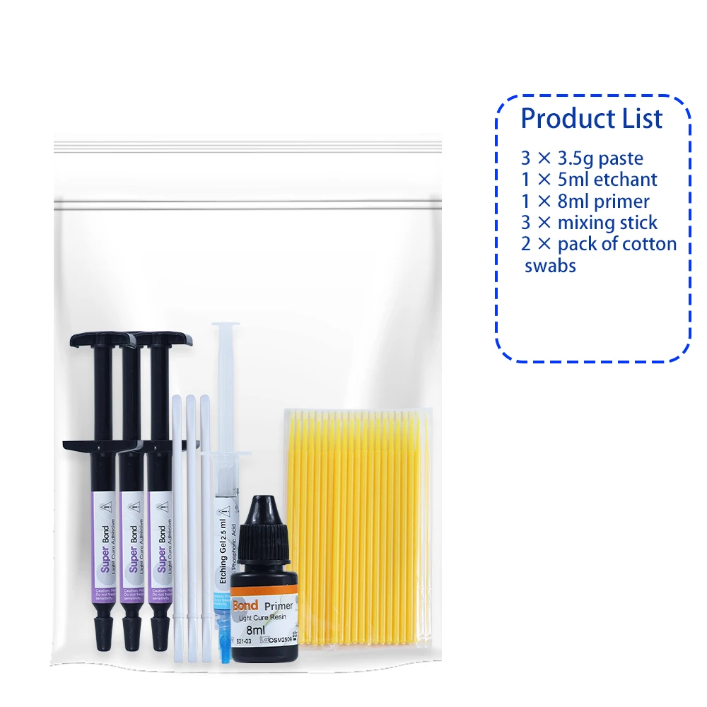 Dental Orthodontic Adhesive Light Cure Glue Kit Blue Glue Green Glue Paste Primer Etching Invisible Bonding For Brackets Braces