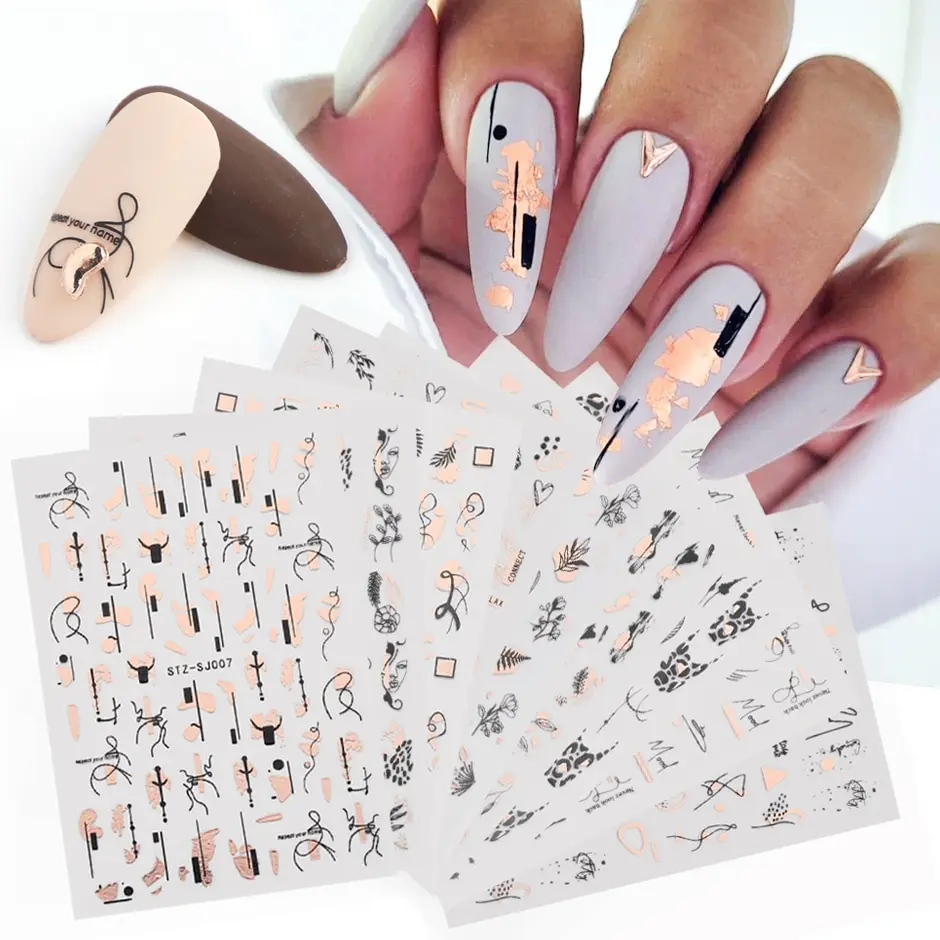 Nail Stickers Set Mixed Designs 3D Holographic Laser Abstract Stripes Flower Leaf Decals Nail Sliders Manicure Decorations 18pcs nail stickers,nail art decoration,nail decals