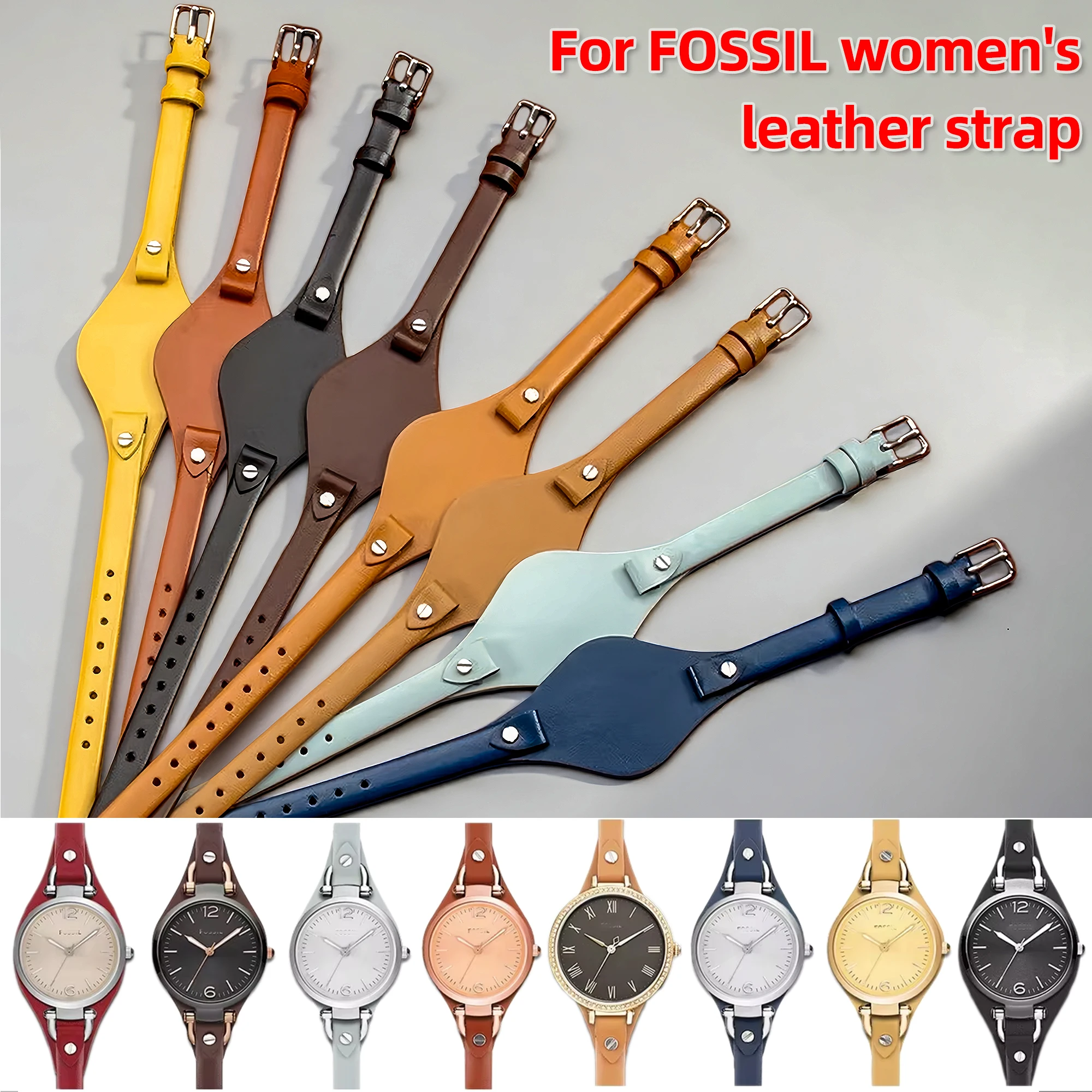 Women's 8mm Genuine Leather Watch Strap – Soft Cowhide Band Bracelet in Stylish Design