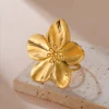 Grands anneaux à fleurs en métal en acier inoxydable pour femmes, plaqué or, Vintage, ouvert, mode élégante, étanche, bijoux de doigt, cadeaux