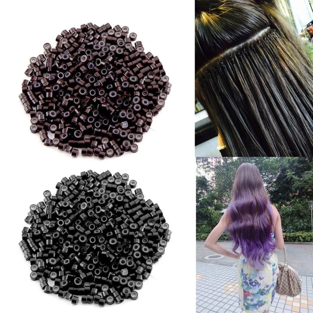 100Pcs 헤어 익스텐션에 대 한 실리콘 라이닝 마이크로 링 5*3*3mm 알루미늄 반지 헤어 링크 비즈 헤어 드레싱 액세서리
