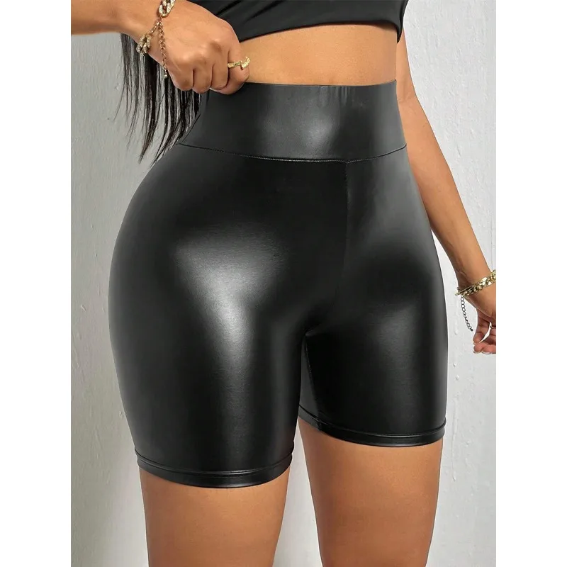 2024 Spring Summer New Women\'s Solid Color PU Leather Sheath Sexy High Waist Slim Shorts Pants Shorts