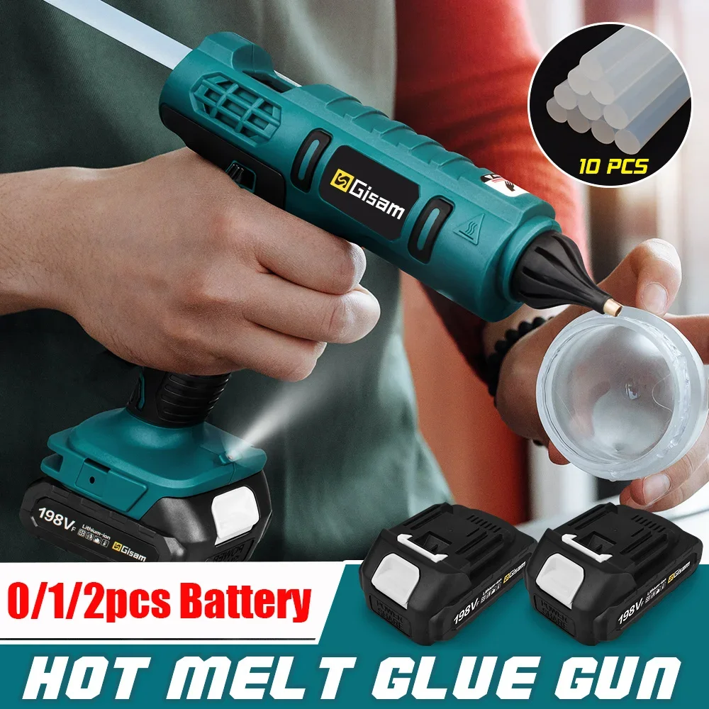 GISAM Cordless Electric Hot Glue Gun, battery powered heat silicone gun with 10 hot melt adhesive sticks, DIY hand tool compatible with Makita 18V battery - Image 6
