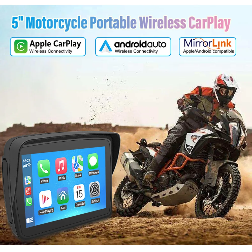 차량용 오토바이 GPS 내비게이션, IPS 스크린 방수, IX67 오토바이, 특수 무선 카플레이, 안드로이드 자동 GPS 내비게이션, 5 인치
