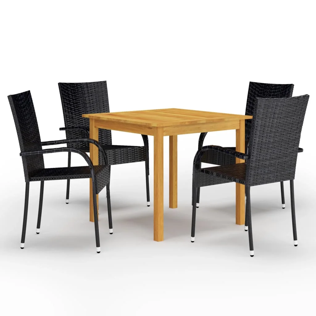 5 Piece Patio Dining Set Black Solid acacia wood & PE rattan F Outdoor Table and Chair Sets Outdoor Furniture Sets 3 piece patio dining set solid wood acacia b outdoor table and chair sets outdoor furniture sets