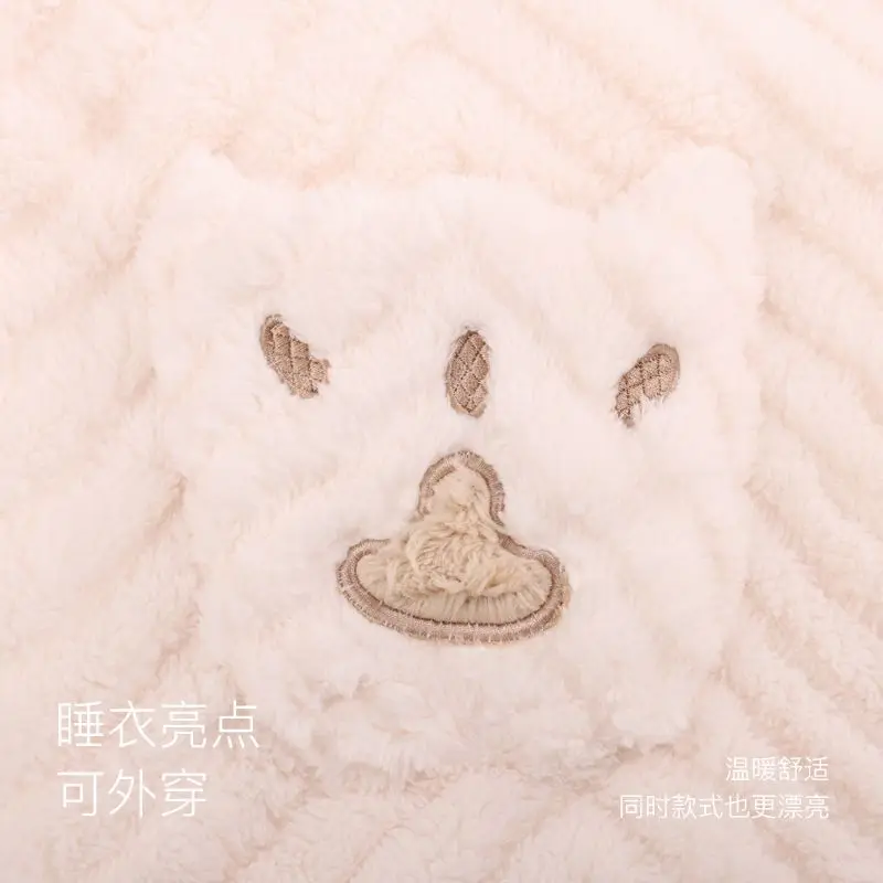 Brand Print Autumn Winter Warm Sleepwear Sets Women Pajamas Pajamas Set Large Size Pajamas Korean Hooded Zipper Pocket Thick