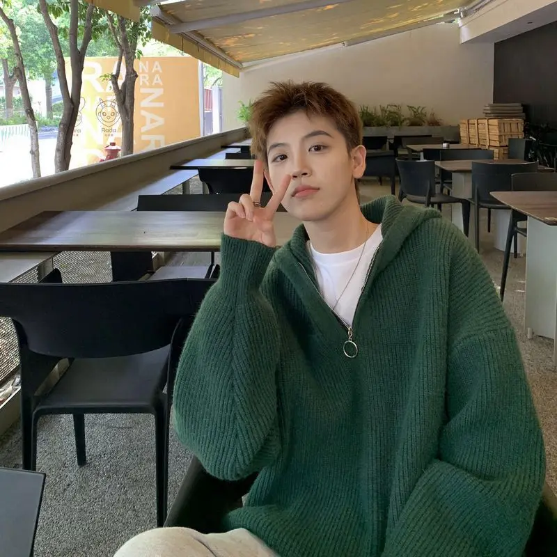 EBAIHUI Men's Half Zipper Hoodie Couple Loose and Lazy Style Knitwear Autumn Winter Solid Color Simple Casual Men's Sweater