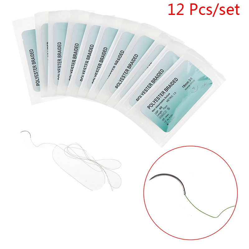 

12PCS 75cm 2/0 3/0 4/0 Dental Surgical Needle Silk Medical Thread Suture Surgical Practice Kit