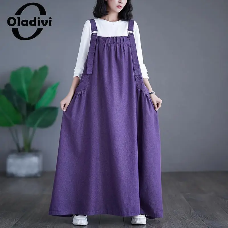 

Oladivi Large Size Women Sleeveless Sundress Casual Loose Denim Dress Spring Summer Oversized Jean Dresses Female Tunic Robe 522