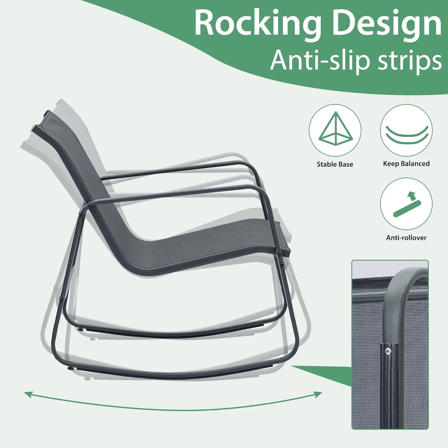 3 Piece Patio Furniture Set, All Weather Textile Outdoor Conversation Set with Rocking Bistro Chairs and Table, Small Patio