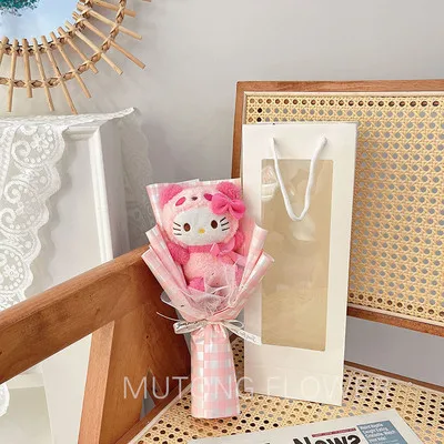 thumbnail image 1 of Muñeco de peluche de gato de dibujos animados My Melody Kuromi Cinnamoroll Kt, ramo de flores, caja de regalo, regalo de San Valentín, Navidad, graduación, 1 of 5