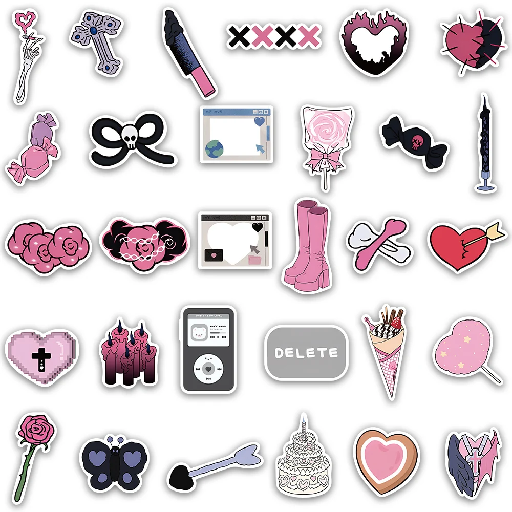 60pcs růžová děvče srdce tmavý laurie styl nálepky graffiti obtisky pro kufr zápisníku kytara telefon aut notebook nálepky